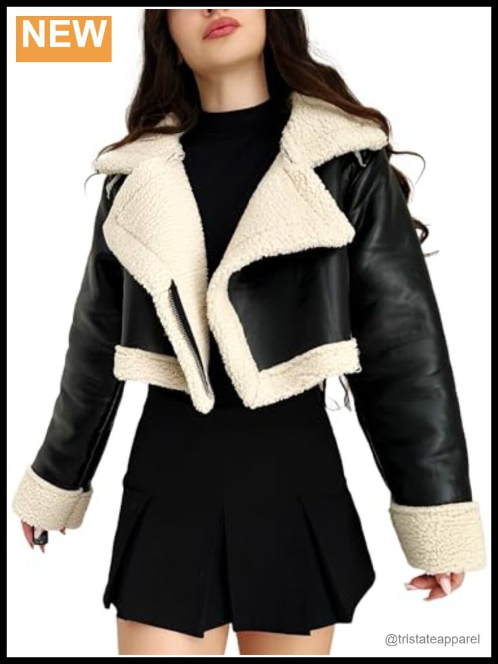 Shearling Winter Leather Jacket - Cropped Bomber with Faux Fur Lining